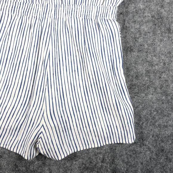 Zara Women's Romper Size Small White Blue Stripe Linen Blend Button Front - Picture 14 of 16